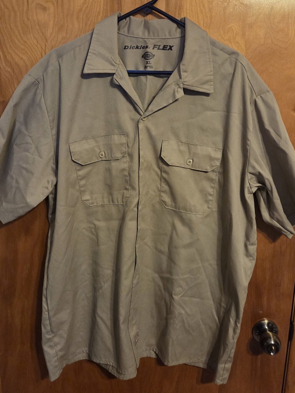 Dickies Men’s Flex Work Shirt Khaki Short Sleeve Button Up 2 Pockets Size XL